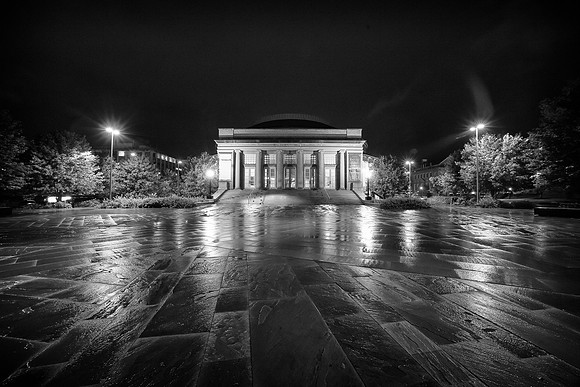 Bailey Hall on a rainy night