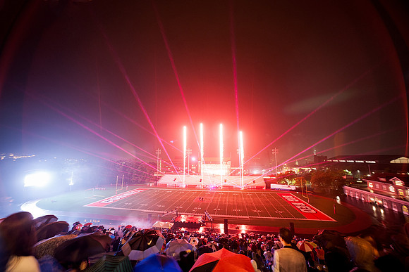 Fireworks and laser light at Homecoming