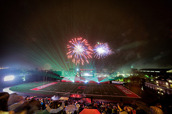 Fireworks and laser light at Homecoming