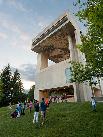 Some CU Reunion families enjoying some after dinner fun time below the Johnson Art Museum.