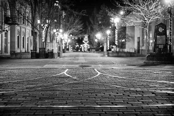 Ithaca Commons at night