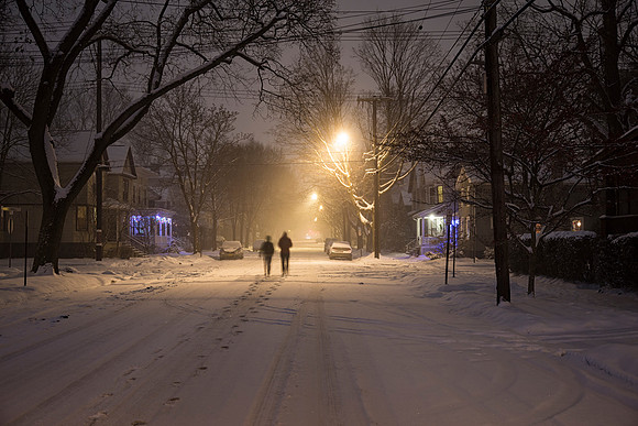 A snowy night on Tioga Street.